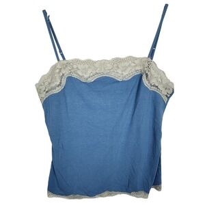 LOFT Blue Lace Trimmed Cami Tank Top Adjustable Straps Womens Size M Beach Coast